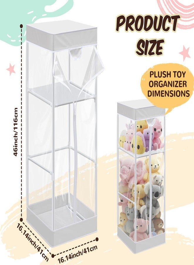Colingmill 2-tier Plush Toy Stuffed Animal Storage Organizer with Zippered Large Stuffed Toy Holder PVC Waterproof Dustproof Cover 47. 2 Inch Stuff Animal Organizer Holder for Nursery (White) - Image 2